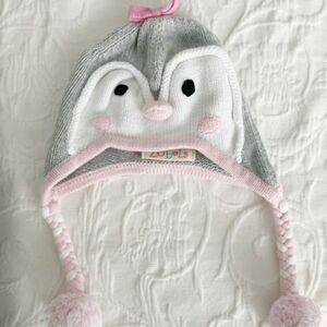 Zubels Knit Winter Hat Little Bird Owl Pink Gray White Baby Penguin Size 6-12M